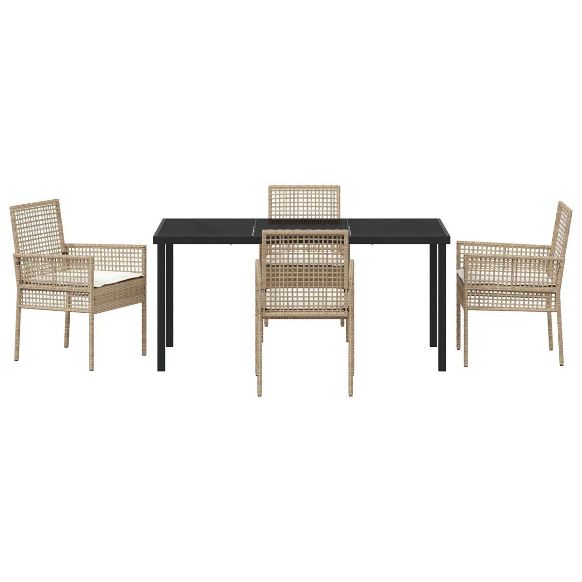 5-teilige Garten Essgruppe mit Kissen Beige Poly Rattan
