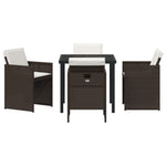 5-teilige Garten-Essgruppe mit Kissen Braun Poly-Rattan