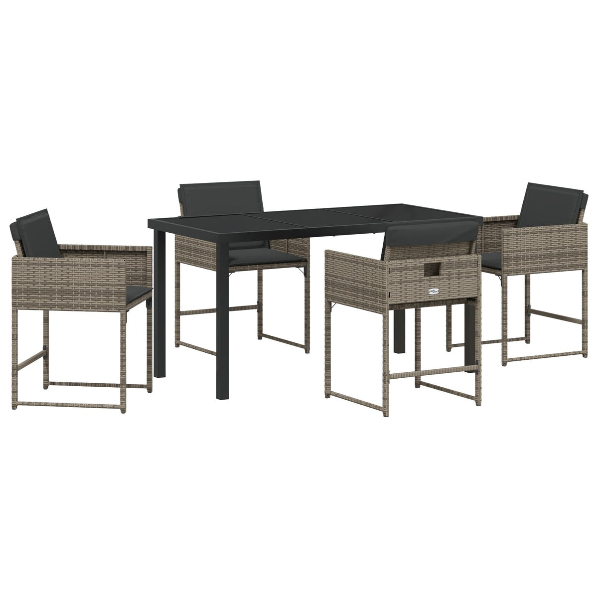 5-teilige Garten-Essgruppe mit Kissen in Grau aus Poly-Rattan