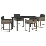 5-teilige Garten-Essgruppe mit Kissen in Grau aus Poly-Rattan