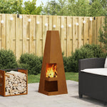 Feuerstelle mit Holzlager 35x35x100 cm Wetterstahl