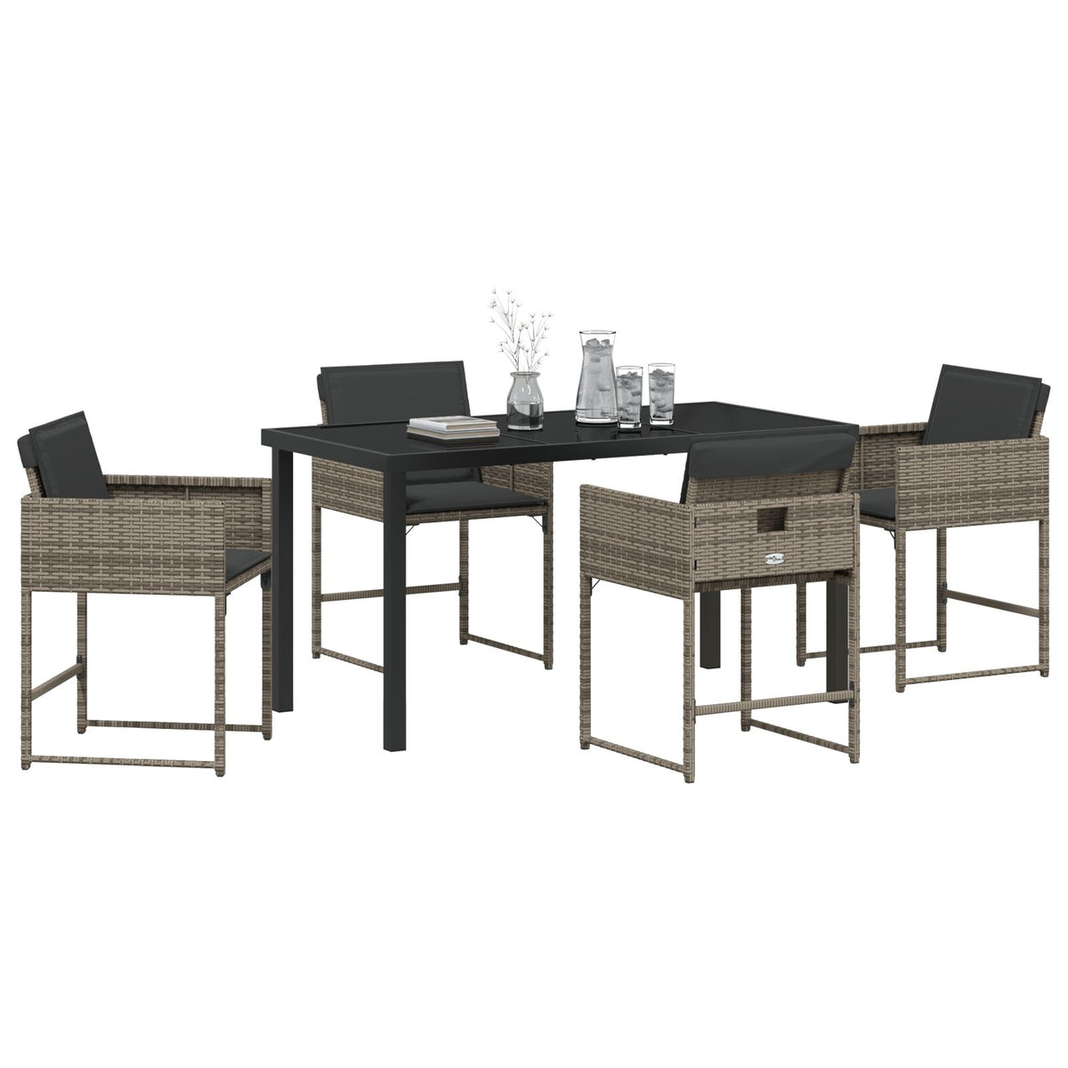 5-teilige Garten-Essgruppe mit Kissen in Grau aus Poly-Rattan
