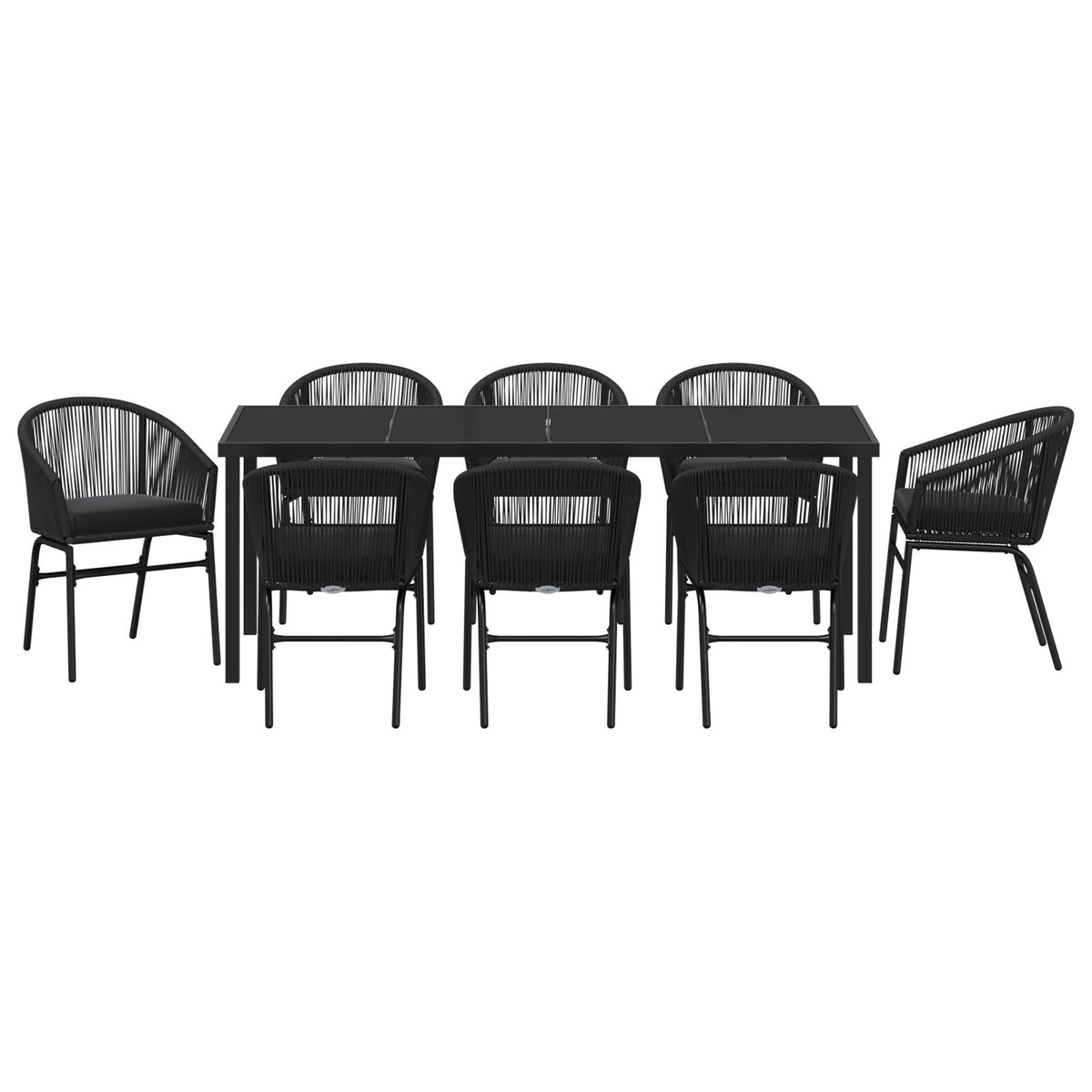 9-teiliges Garten-Essgruppe Schwarz Poly-Rattan