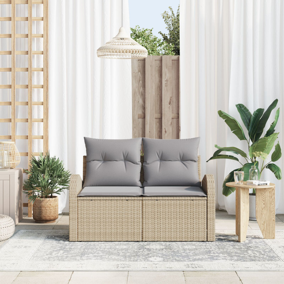 2-Sitzer Garten Sofa mit Kissen Beige Poly Rattan