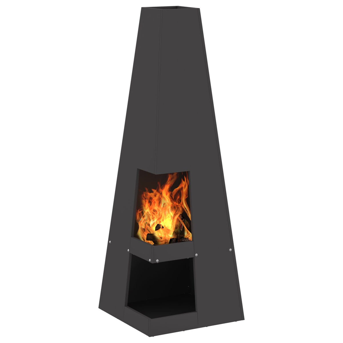 Feuerstelle mit Holzlager Schwarz 35x35x100 cm Stahl