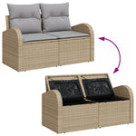 Zweisitzer Garten Sofa mit Stauraum & Kissen aus beigem Poly Rattan