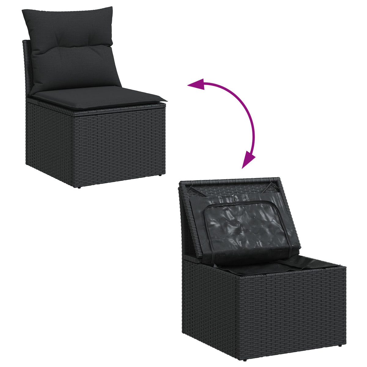 6-teilige Garten-Essgruppe mit Kissen, schwarzes Poly-Rattan
