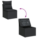 6-teilige Garten-Essgruppe mit Kissen, schwarzes Poly-Rattan