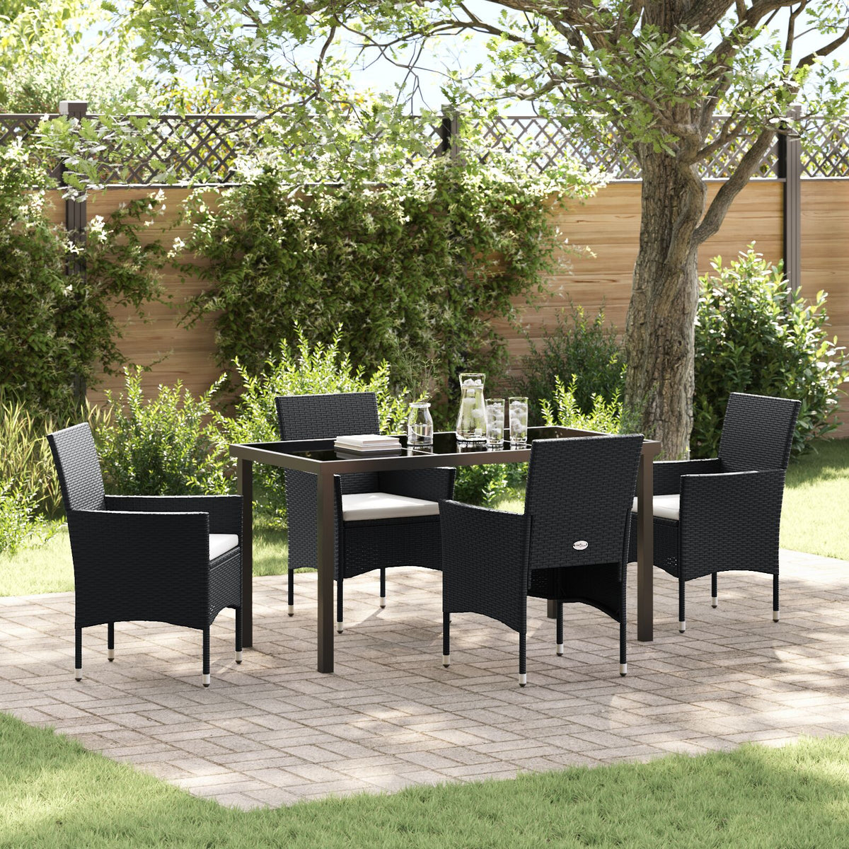 5-teiliges Garten-Essgruppen-Set Schwarz Poly-Rattan