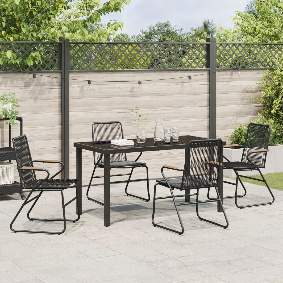 5-teiliges Garten-Essgruppen-Set Schwarz PVC Rattan
