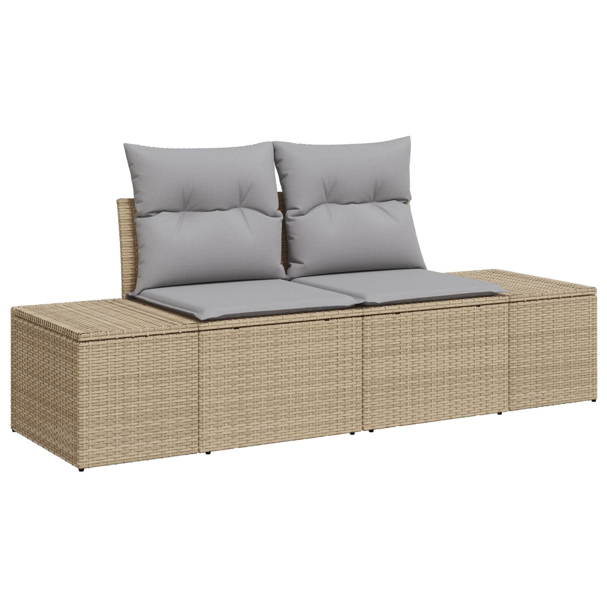 2-Sitzer Garten Sofa mit Stauraum & Kissen Beige Poly Rattan