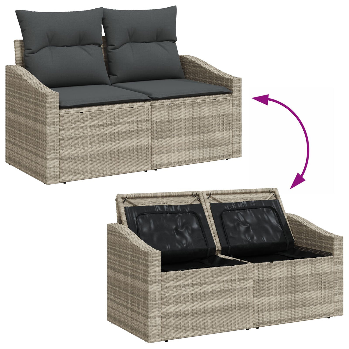 8-teiliges Garten Essaloha mit Kissen Lichtgrau Poly Rattan