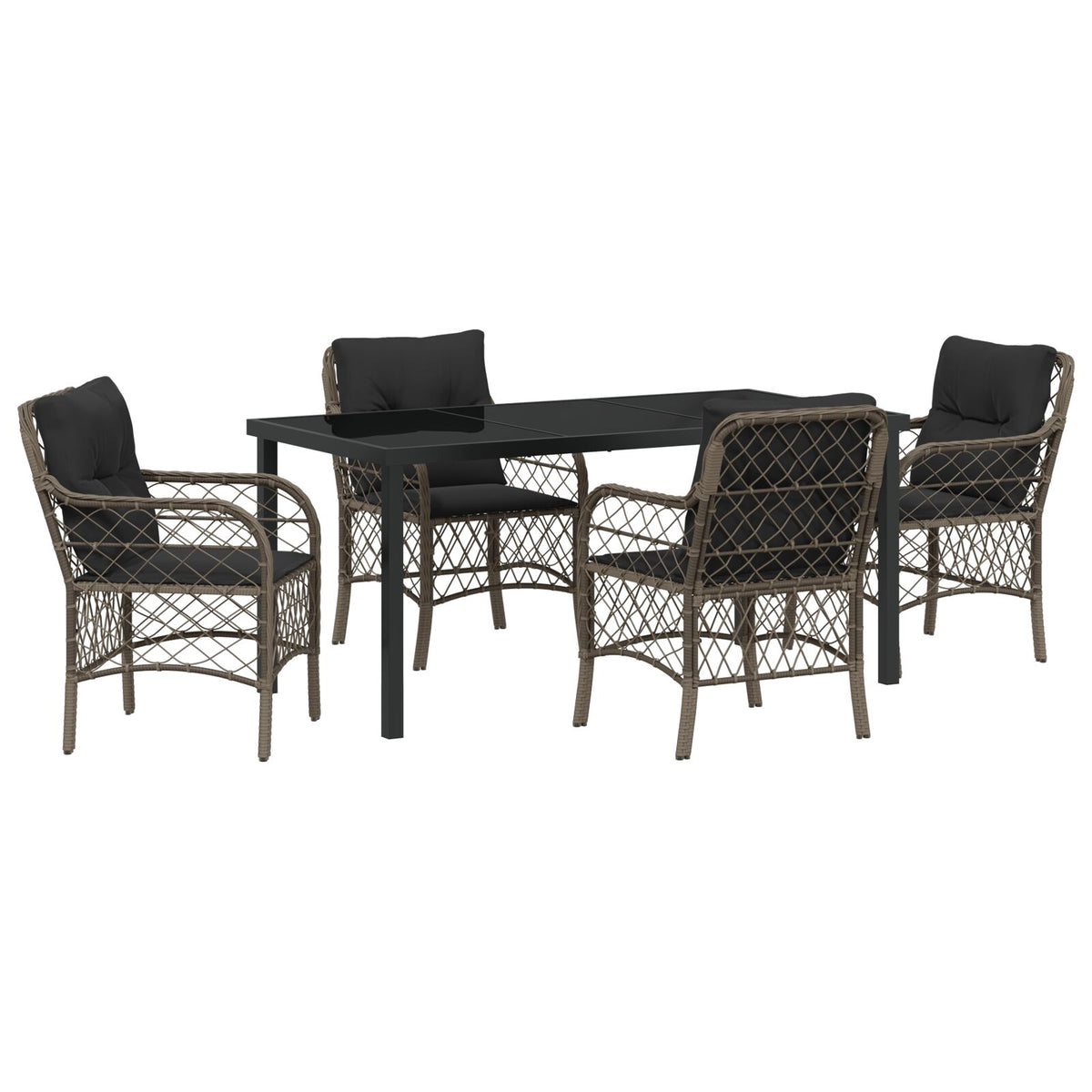 5-teilige Garten Essgruppe mit Kissen Grau Poly Rattan
