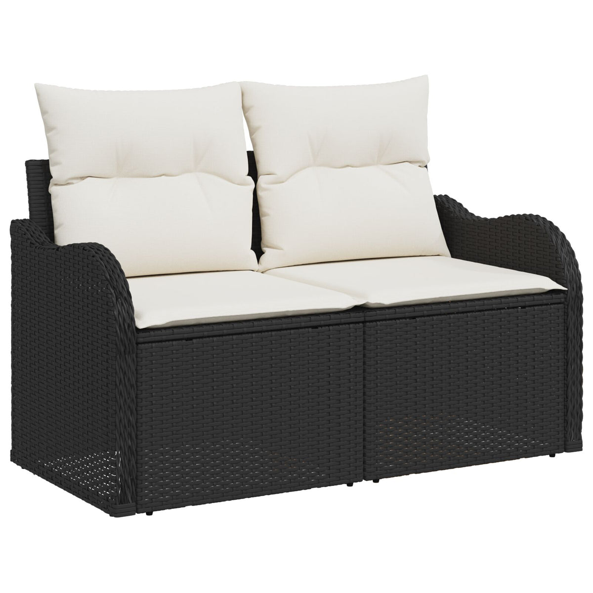 2-Sitzer Gartensofa mit Stauraum und Kissen Schwarz Poly Rattan
