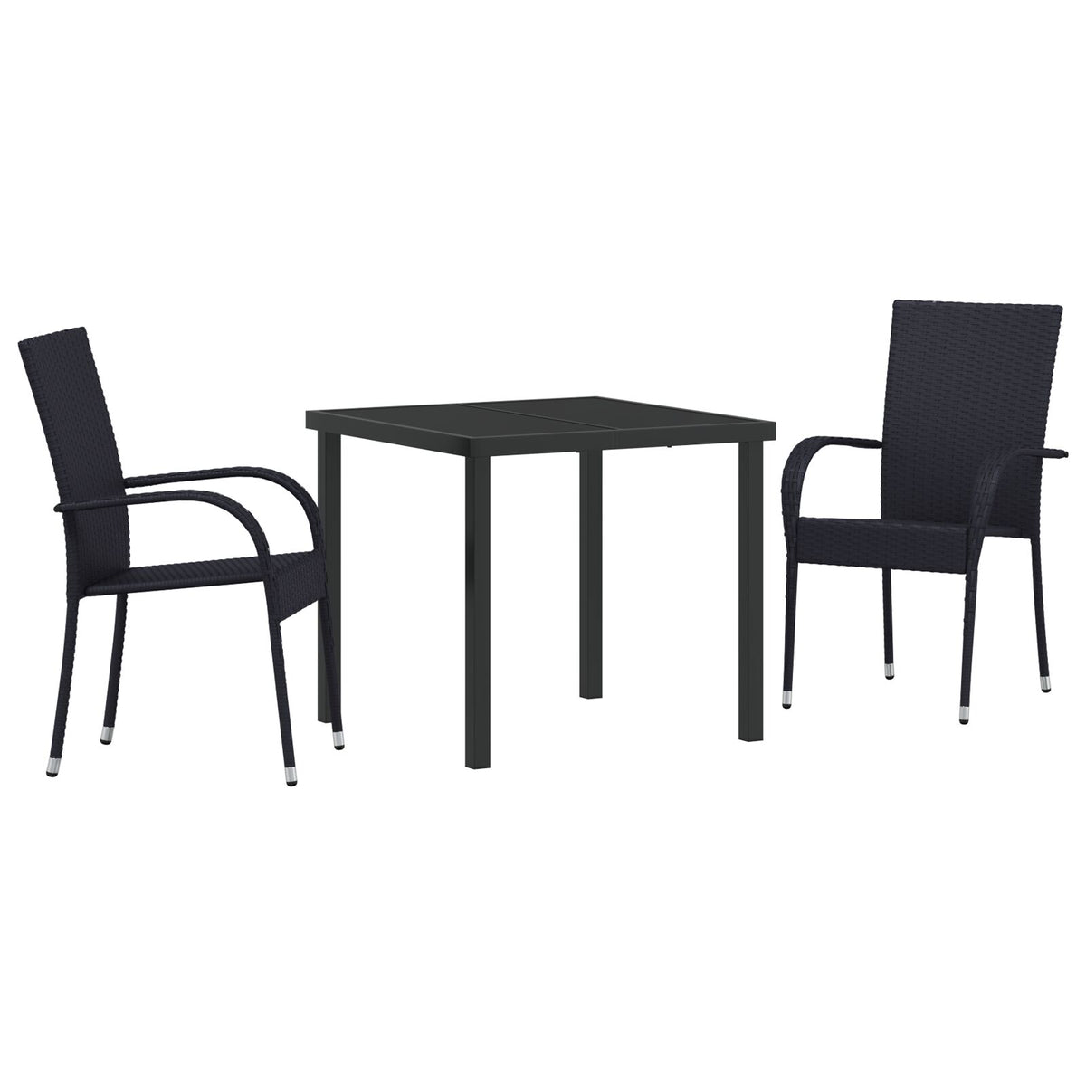3-teilige Garten-Essgruppe Schwarz Poly Rattan