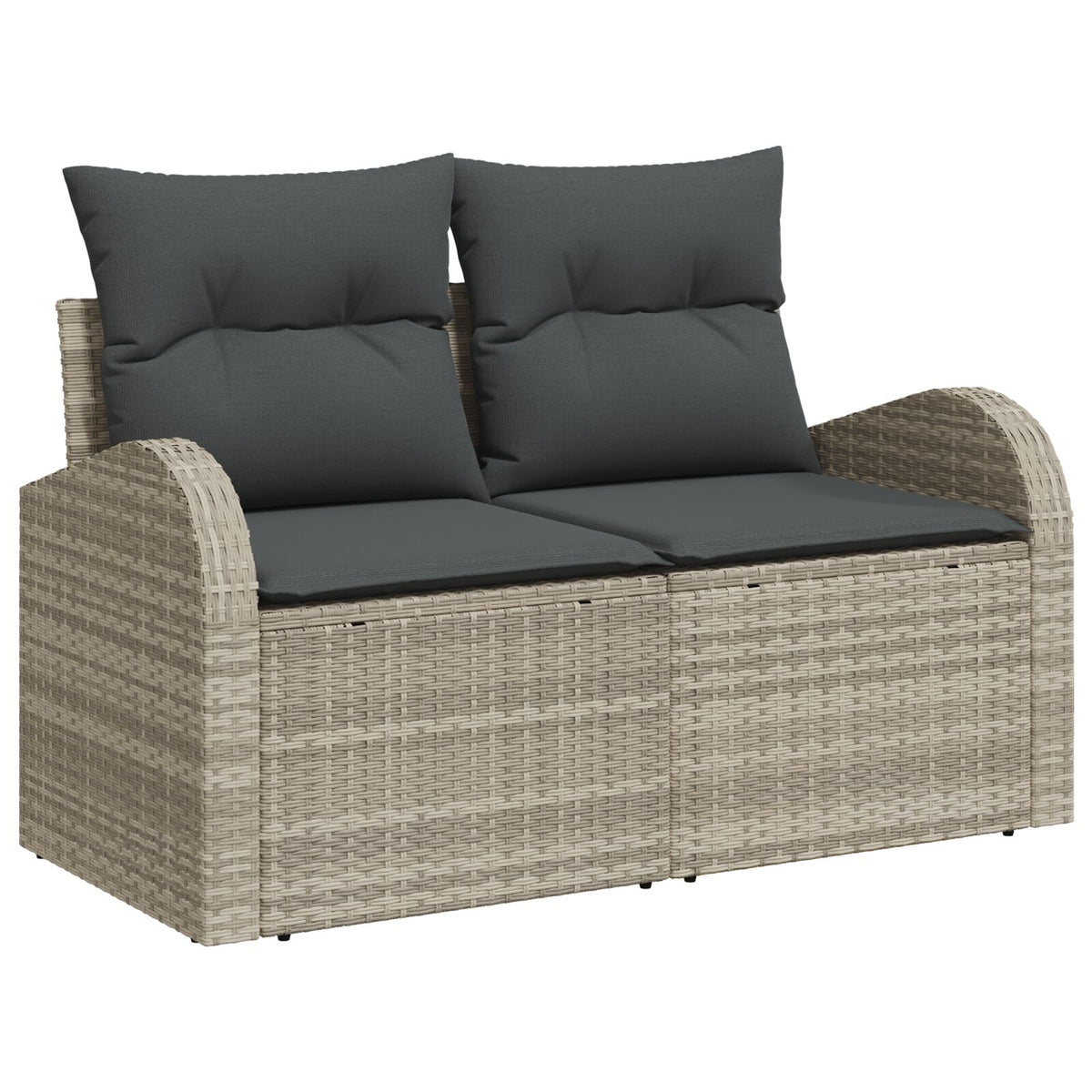 2-Sitzer Garten Sofa mit Stauraum & Kissen Hellgrau Poly-Rattan