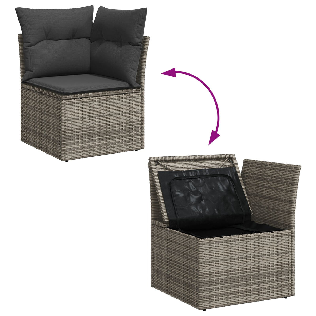 6-teilige Garten-Essgruppe mit Kissen Grau Poly Rattan