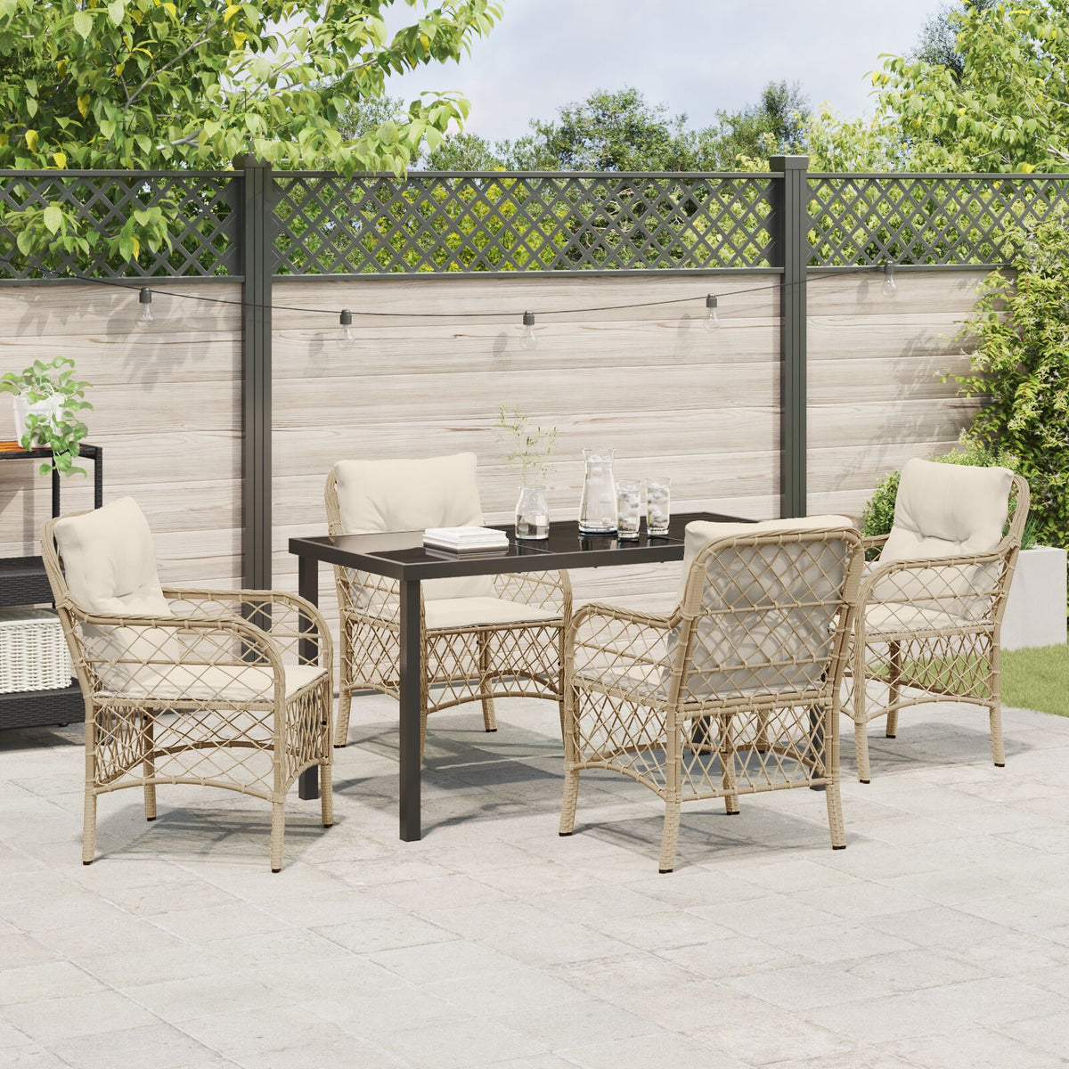 5-teiliges Garten Essgruppe mit Kissen Beige Poly Rattan