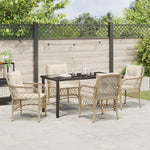 5-teiliges Garten Essgruppe mit Kissen Beige Poly Rattan