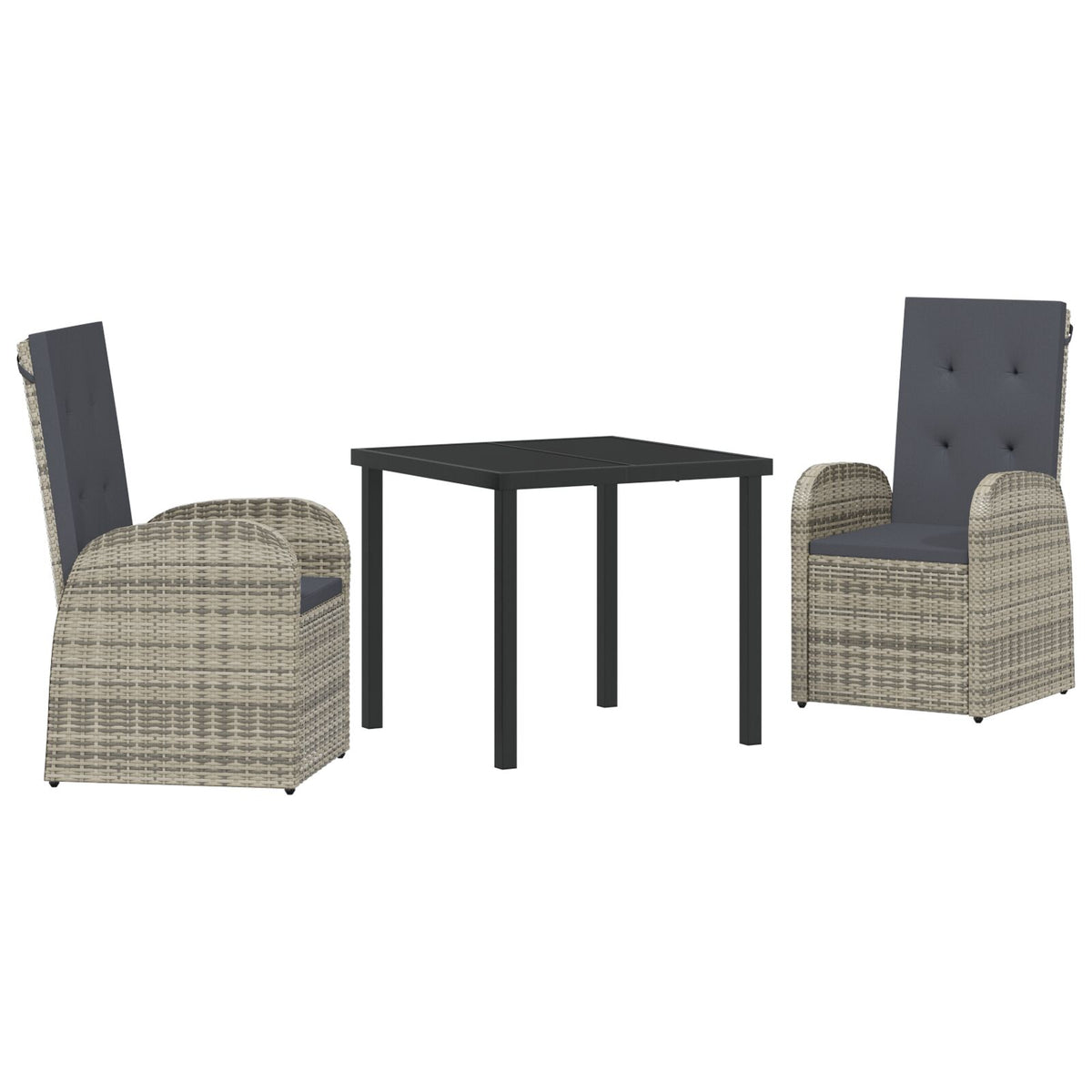 3-teilige Garten-Essgruppe mit Kissen Grau Poly Rattan