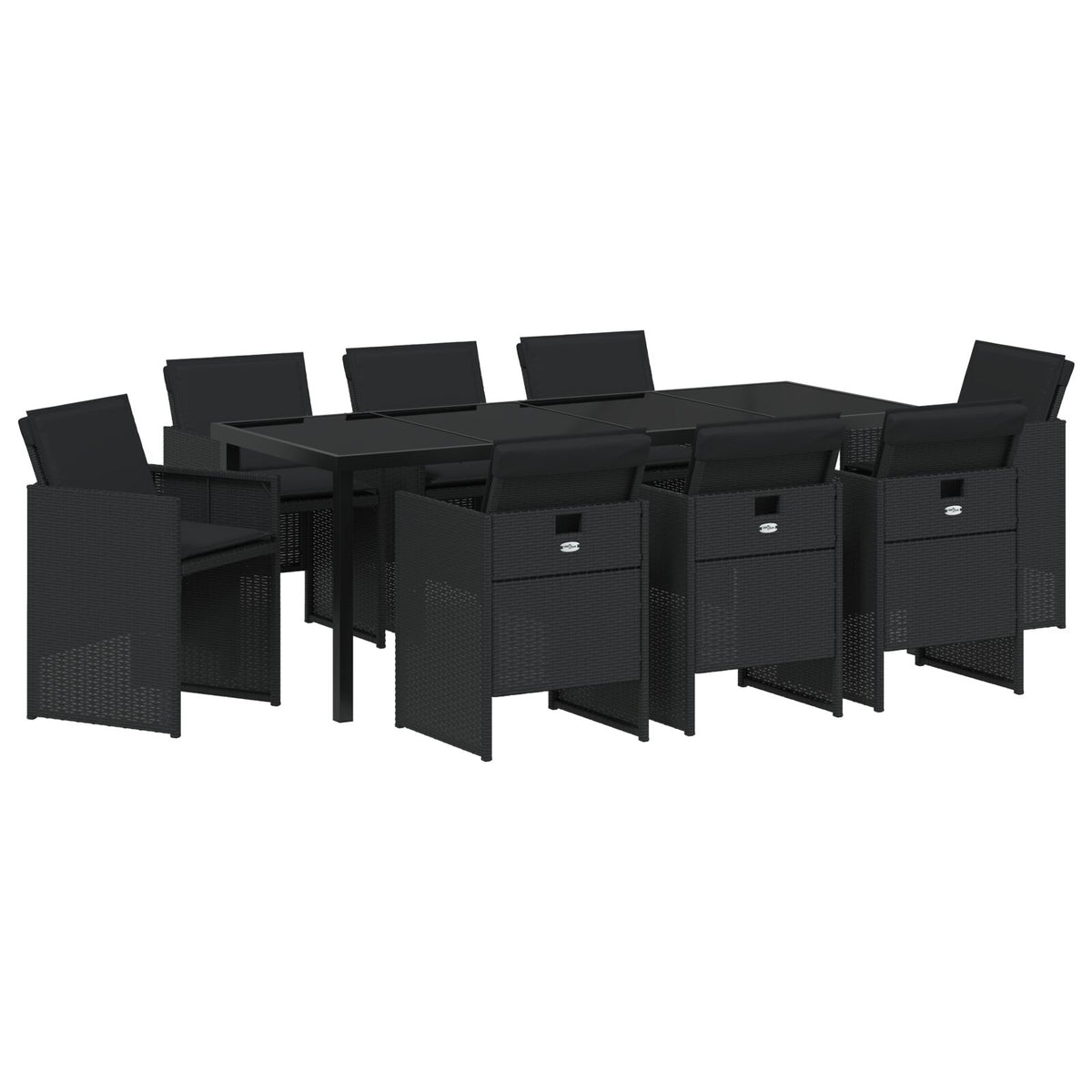 9-teilige Garten Essgruppe mit Kissen - Schwarzes Poly-Rattan