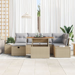7-teiliges Garten Essgruppe mit Kissen Beige Poly Rattan Akazie