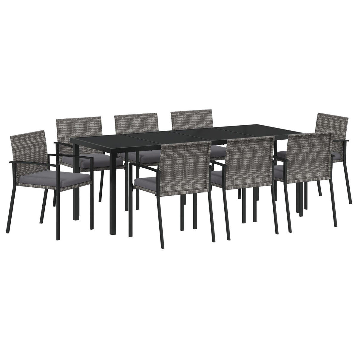 9-teiliges Garten-Essgruppen-Set Grau Poly-Rattan