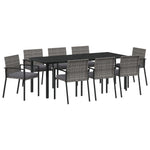 9-teiliges Garten-Essgruppen-Set Grau Poly-Rattan