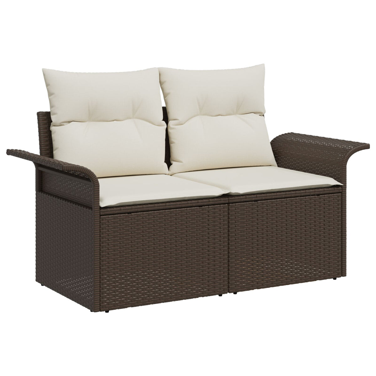 2-Sitzer Gartenbank mit Kissen Braun Poly-Rattan