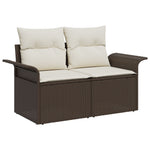 2-Sitzer Gartenbank mit Kissen Braun Poly-Rattan