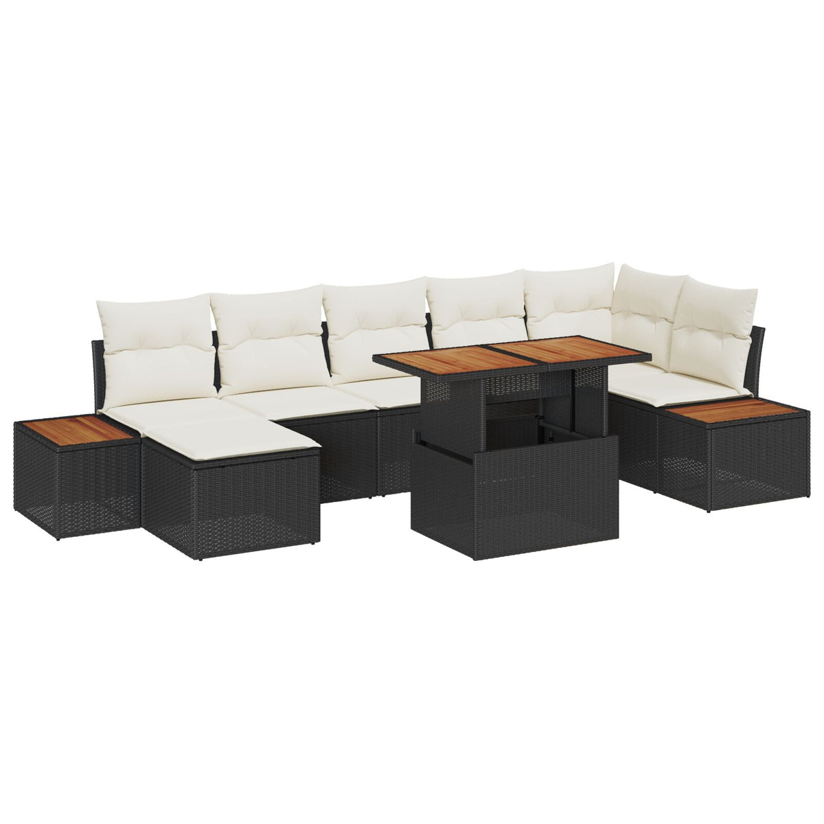 8-teilige Garten Essgruppe mit Kissen Schwarz Poly Rattan Akazie