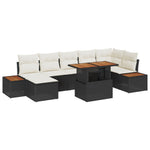 8-teilige Garten Essgruppe mit Kissen Schwarz Poly Rattan Akazie