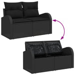 2-Sitzer Garten Sofa mit Stauraum & Kissen Schwarz Poly Rattan