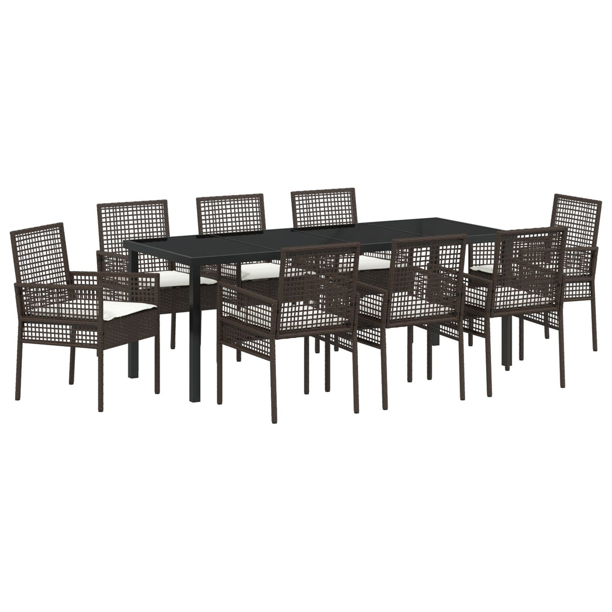 9-teilige Garten-Essgruppe mit Kissen Braunes Polyrattan