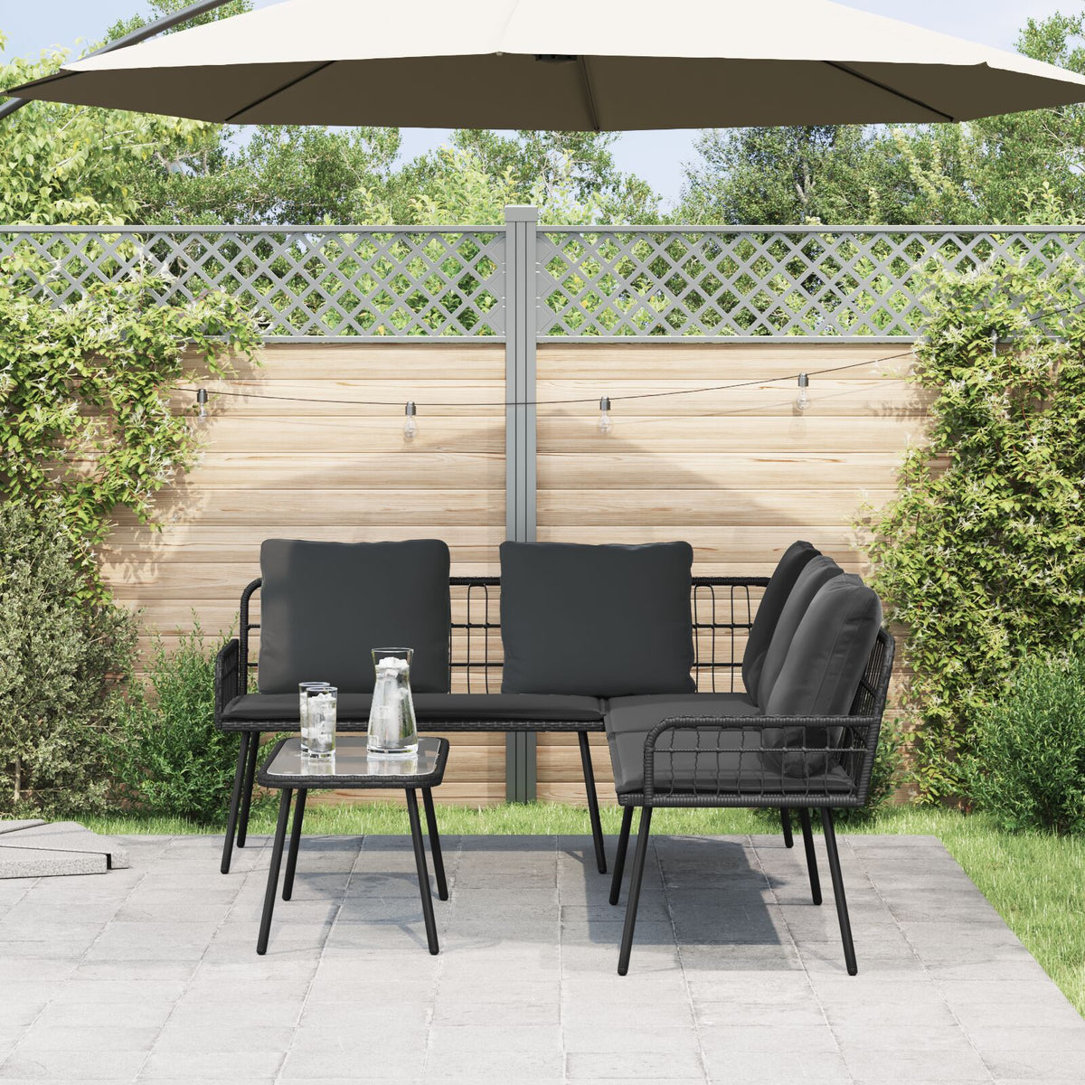 L-förmiges Sofa Schwarz 231x173x78 cm Poly-Rattan