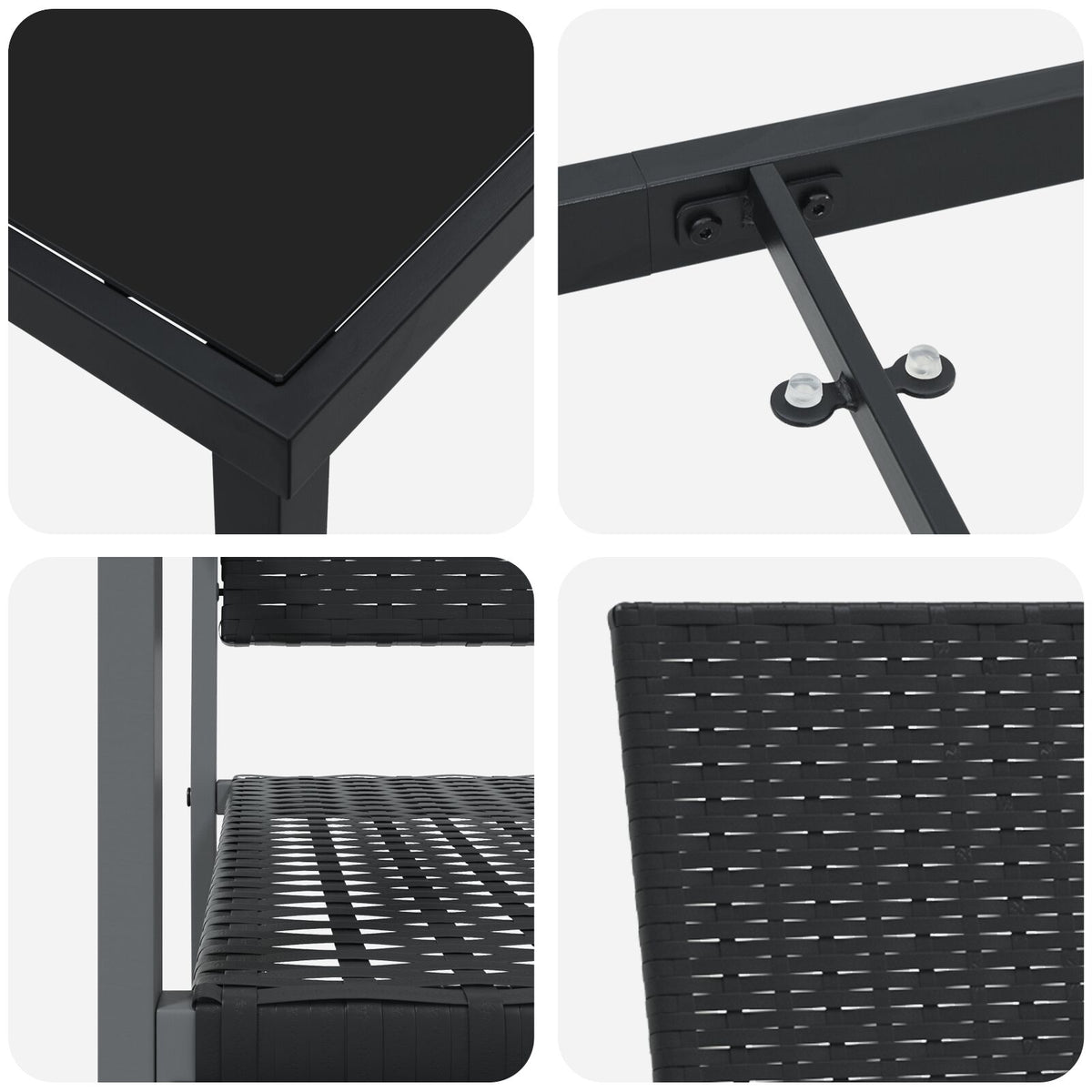 3-teiliges Garten-Essgruppen-Set Schwarz Poly-Rattan