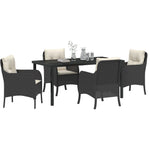 5-teilige Garten Essgruppe mit Kissen Schwarz Poly Rattan