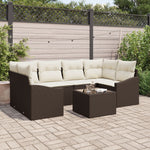 7-teiliges Garten-Essgruppen-Set mit Kissen Braun Poly-Rattan