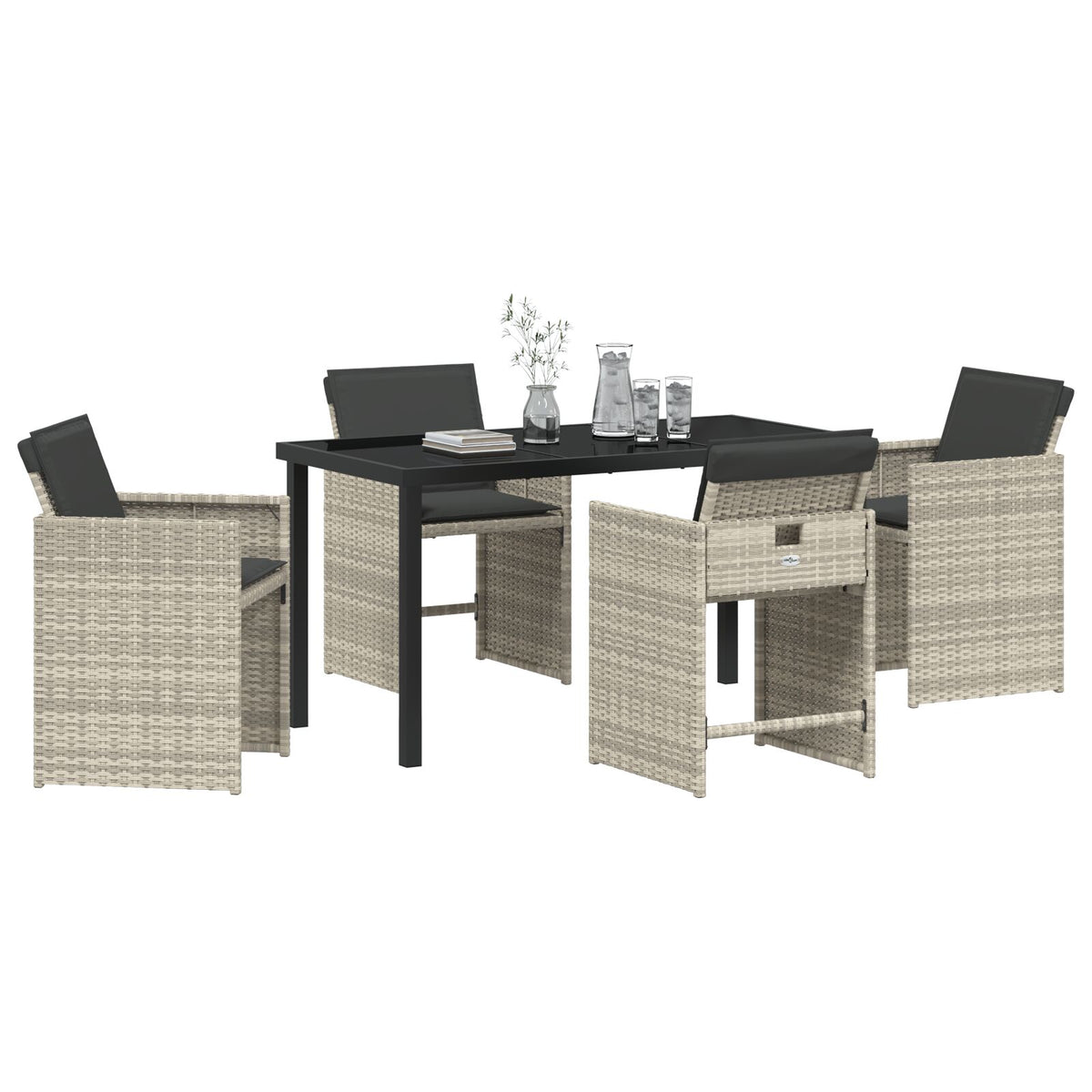 5-teiliges Garten-Essgruppen-Set mit Kissen, Hellgrau, Poly-Rattan