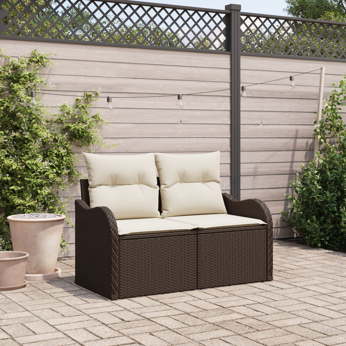 2-Sitzer Garten-Sofa mit Stauraum & Kissen Braun Poly-Rattan