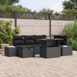 7-teiliges Garten Essgruppe mit Kissen Schwarz Poly Rattan Akazie
