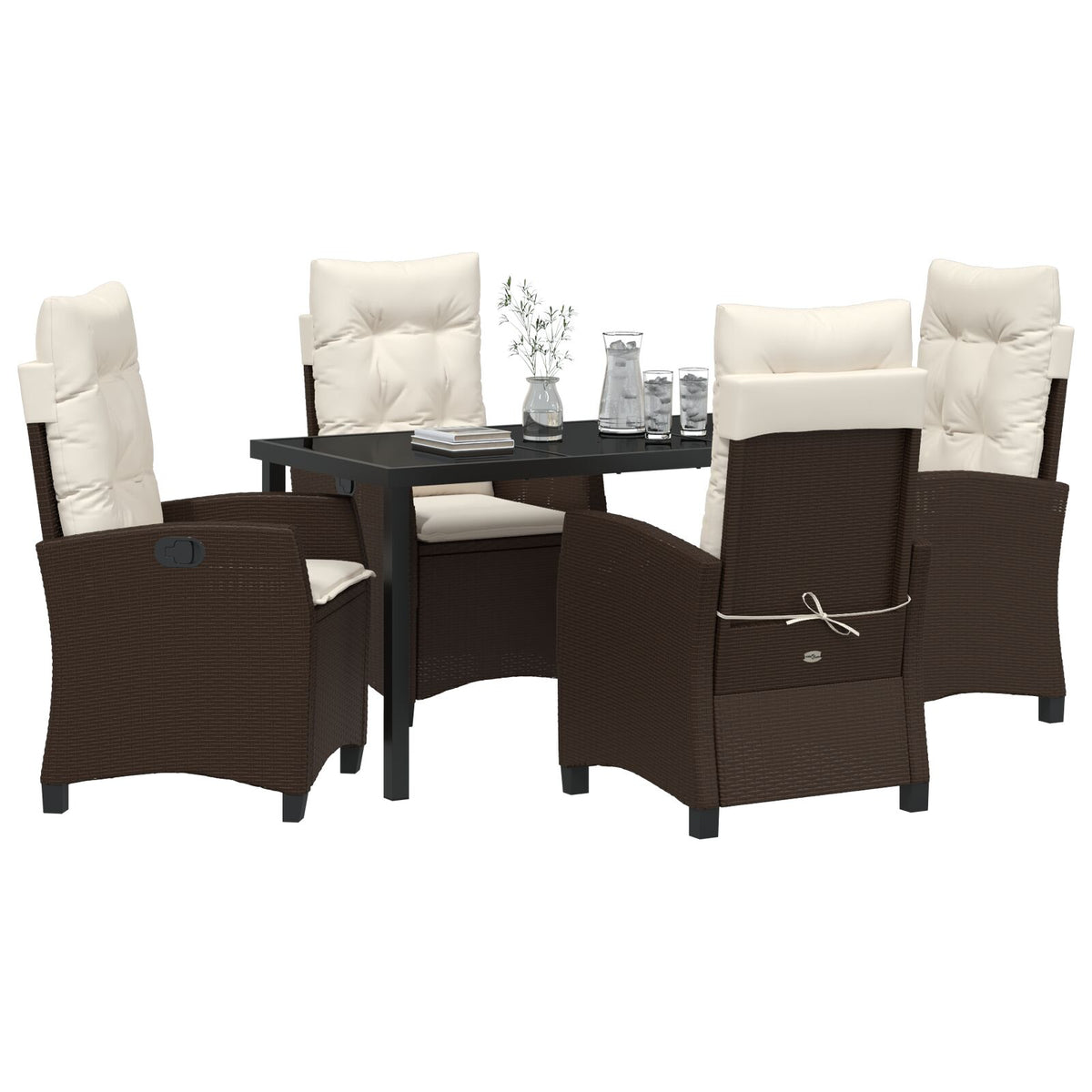 5-teiliges Garten-Essgruppe mit Kissen Braun Poly-Rattan