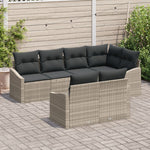 7-teiliges Garten Dining Set mit Kissen Hellgrau Poly-Rattan