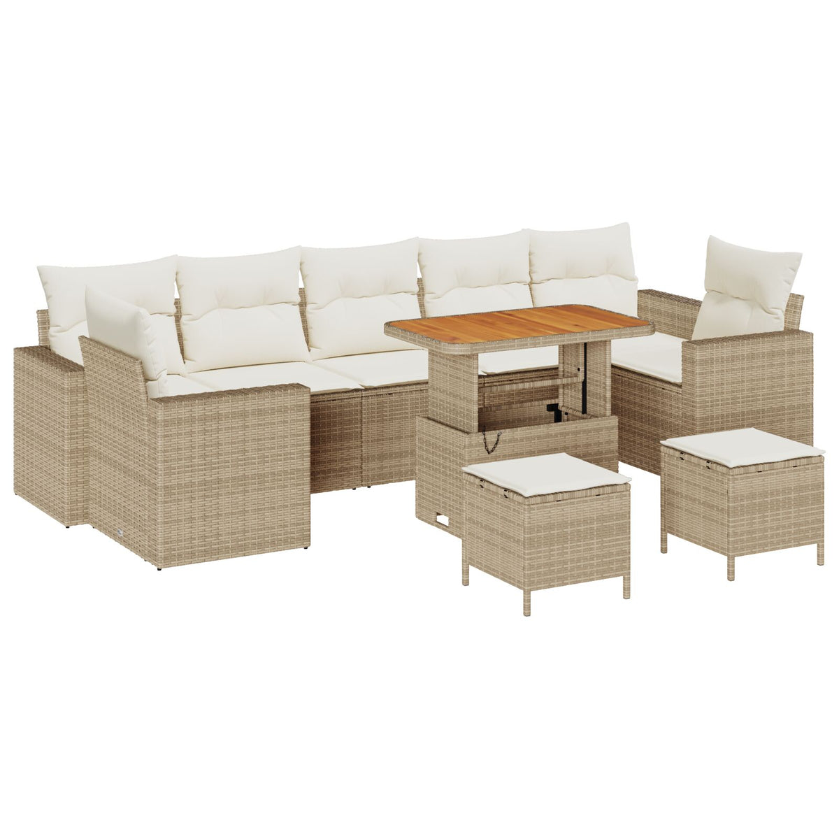 10 Teile Garten Sofaset mit Kissen Beige Poly Rattan Akazie, vidaXL 3 Teile Garten Essgruppe mit Kissen Beige Poly Rattan Akazie