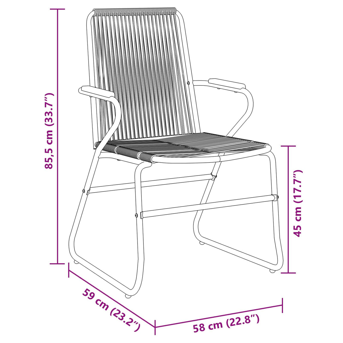 3-teilige Garten-Essgruppe Schwarz PVC Rattan