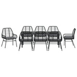 9-teiliges Garten-Essgruppen-Set mit Kissen Schwarz Poly Rattan