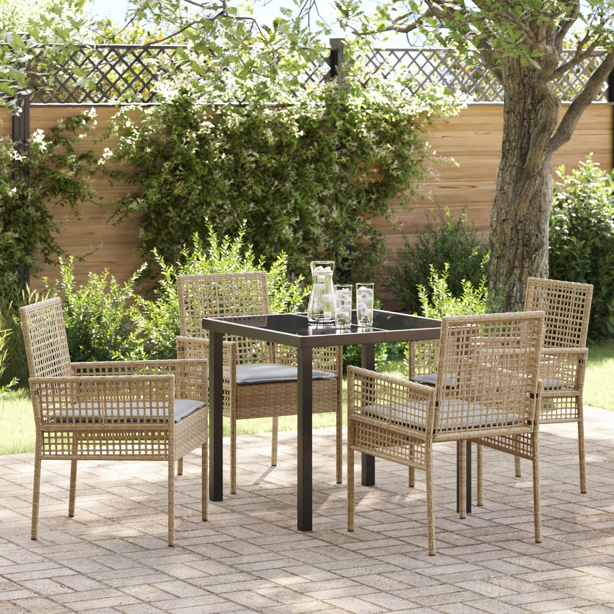 5-teilige Garten-Essgruppe mit Kissen Beige Poly Rattan