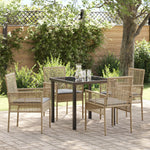 5-teilige Garten-Essgruppe mit Kissen Beige Poly Rattan