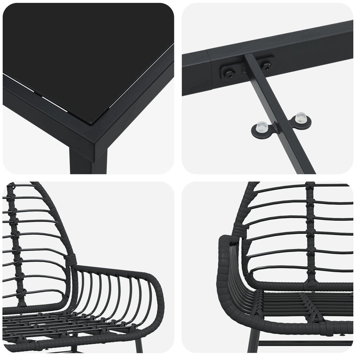 7-teilige Garten-Essgruppe Schwarz Poly-Rattan