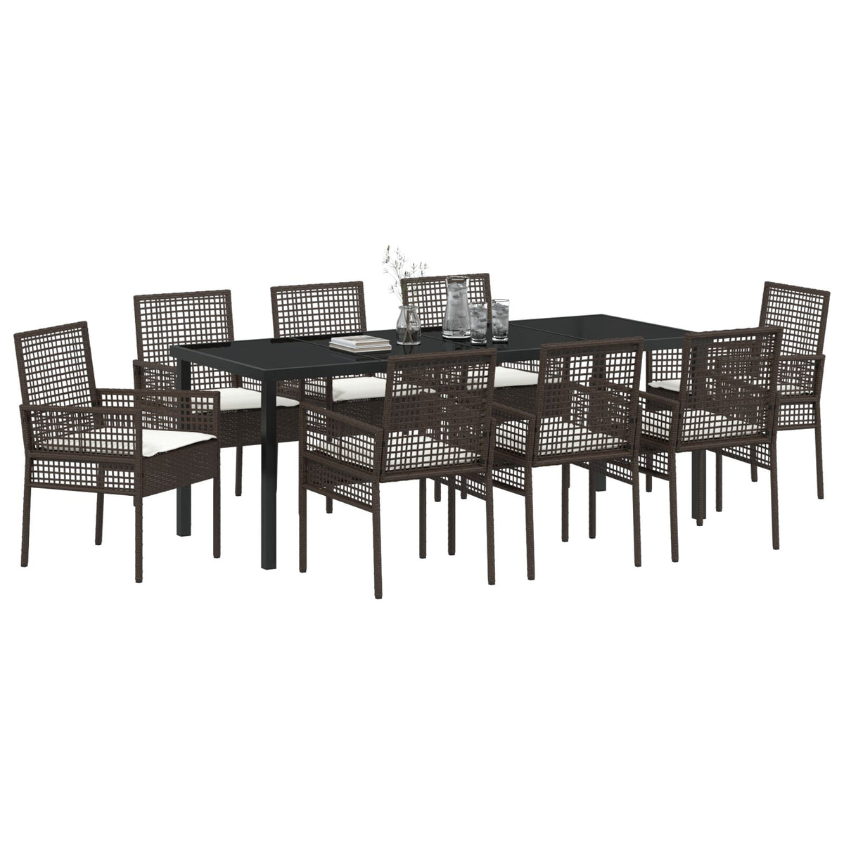 9-teilige Garten-Essgruppe mit Kissen Braunes Polyrattan